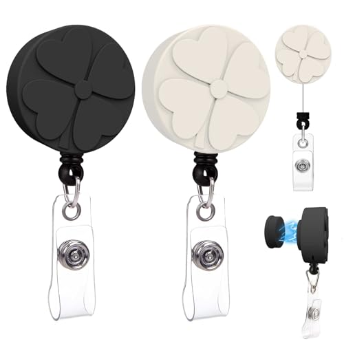 Porte-badge magnétique trèfle rétractable Lot de 2 noir et beige