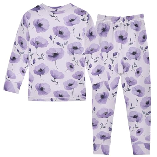 Fustylead Beautiful Light Purple Poppy Cotton Pajamas Long Sleeve Sleepwear Lounge Set2