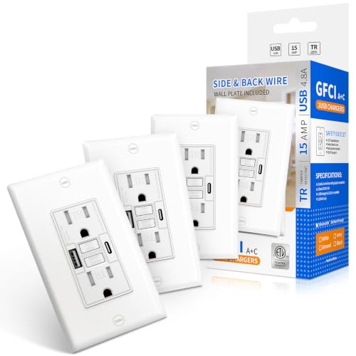 4 Pack 15A GFCI Outlet with USB A&amp;C Ports, Self-Test TR ETL Listed