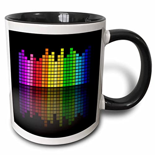 3dRose Pink Red Green Yellow Blue Music Equalizer 11oz Two-Tone Black Mug