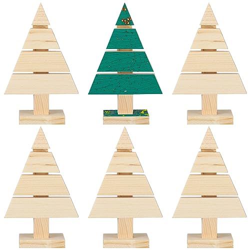 Geetery 6 Pcs Christmas Standing Wood Pallet Christmas Tree Unfinished Blank Wooden Christmas Tree Miniature Decorative Wood Trees for Crafting Painting DIY Party Wedding Ornament (4'' x 2.6'')