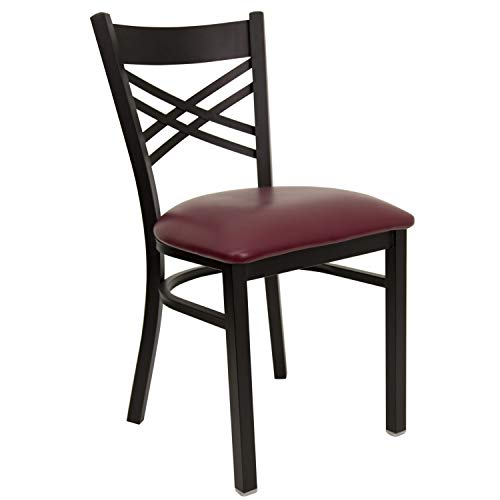 Image of Flash Furniture 2 Pack HERCULES Series Black ''X'' Back Metal Restaurant Chair - Burgundy Vinyl Seat