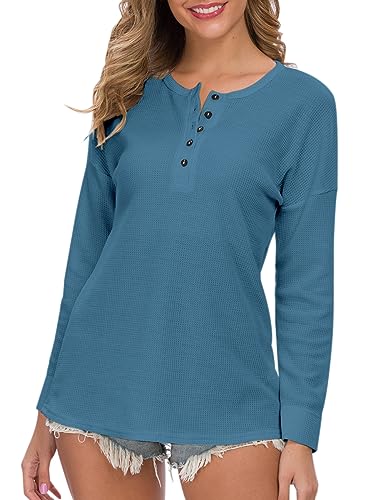Image of MOLERANI Womens Long Sleeve Waffle Knit Henley Shirts Tunic Tops