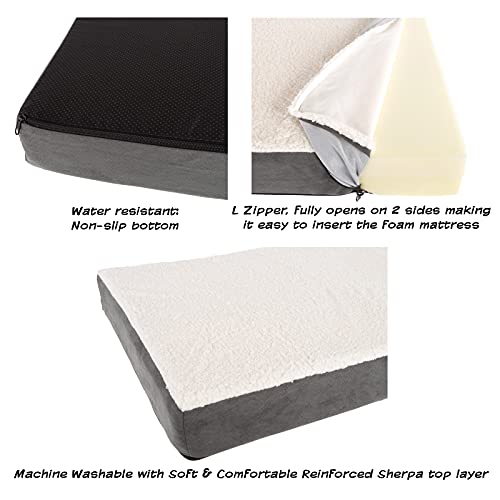 Petmaker Dog Bed Replacement Cover  Pet Duvet With Sherpa Top, Non-Slip Bottom, Gray Micro Suede -Dog Bed Washable Removable Cover (Medium) #TOP2