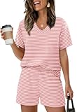 XIEERDUO Lounge Sets for Women Shorts Lightweight Summer Pajamas for Women Set 2 Piece Sets Womens Loungewear Set Pink Pajama M