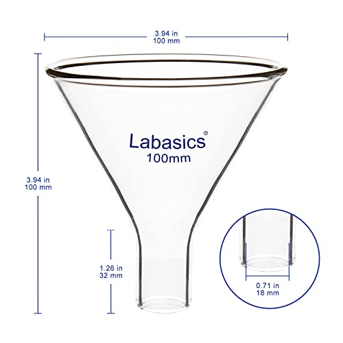 Labasics Glas Pulver Trichter, schwerer Wand Borosilikatglas kurzer Stiel Trichter mit 100 mm Spitzendurchmesser und 32 mm Stiel Durchmesser