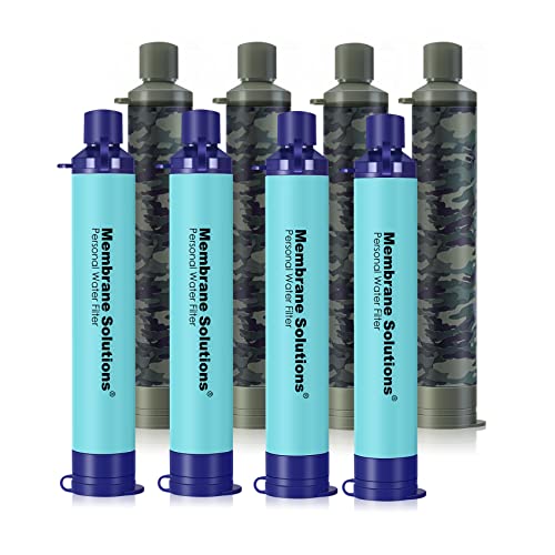 Membrane Solutions Straw Water Filter, Survival Filtration Portable Gear, Emergency Preparedness, Supply for Drinking Hiking Camping Travel Hunting Fishing Team Family Outing (8Pack, Blue+Ca
