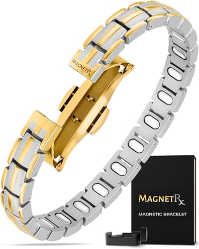 MagnetRX Magnetic Bracelets for Women - EllipseMAX 5X Strength 5 000 Gauss Magnets - Designed in USA & PATENT PENDING - Premium Titanium Womens Magnetic Bracelet & Adjustable Length (Silver/Gold)