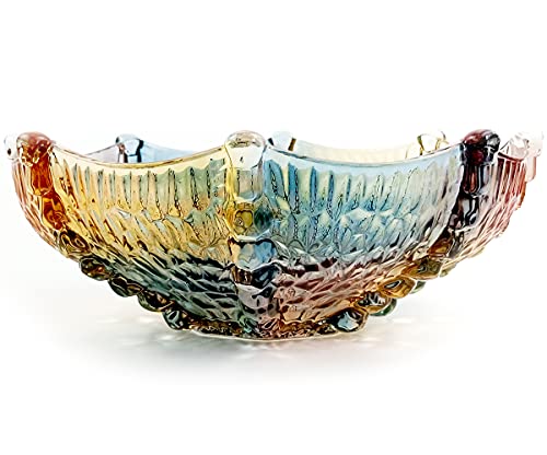 EWEIGEER 10.7-inch High-Grade Crystal Glass Colorful Fruit Candy Snack Bowl,Art Glass Bowl Flower-shaped,Cool Design