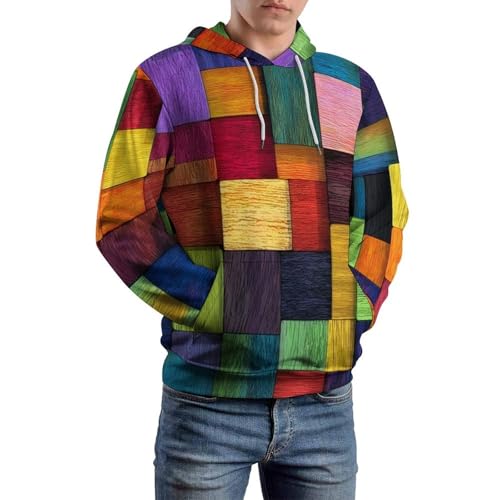 Sweat à capuche hommes motif patchwork géométrique rouge et vert casual - 6