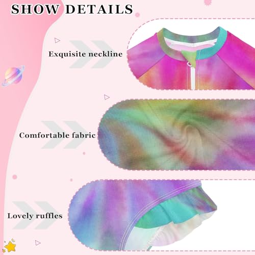 Girls One Piece Swimsuits Long Sleeve Swimsuit Zipper Bathing Suits Vibrant Summer Tie Dye Rainbow3