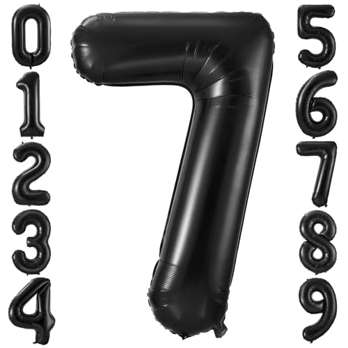 Black 7 Balloon Number,40 Inch Number 7 Balloon Large Black 7 Foil Mylar Helium Balloon for Birthday Party Decorations