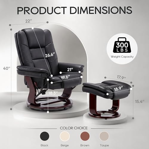 Image of Swivel Recliner Chair with Ottoman Reclining Lounge Sofa Footrest, Set of 2 | 360Sturdy Wood Base, Soft PU Leather, Upholstered Ultra-Plush Foam, Modern Armchair, Living Room Bedroom Office Reading Home