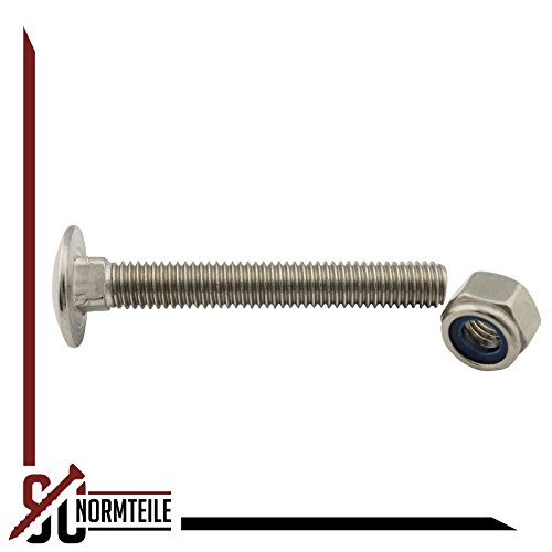 Flachrundschrauben/Schlossschrauben mit Sicherungsmuttern (hohe Form) - M5x30 - (50 Stück) - Vollgewinde - DIN 603 / DIN 982 - Edelstahl A2 (V2A) - SC603 / SC982