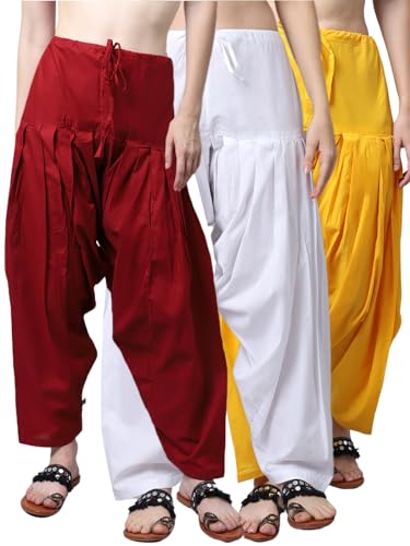 Image of Pistaa's Women's Regular Fit High Rise Combo of 3 Solid Pure Cotton Patiala Salwar