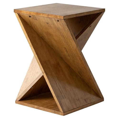 Farmhouse End Table Square Solid Wood Pedestal Side Table Rustic Plant Stand with Twisted Design for Living Room, Bedroom, Office, Natural Wood