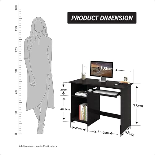 Callas Engineered Wood Computer Desk with Keyboard Tray – Small Modern Writing Desk for Home Office, Bedroom, or Living Room – Sturdy & Simple Laptop Table (CB-ST-04-Black)