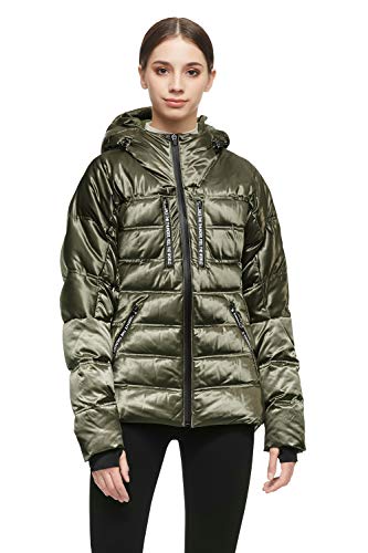 Orolay Women Warm Down Jacket with Hood Unique Quilting Winter Coat Green L