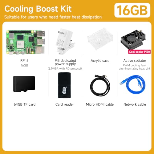 Image of Yahboom RPi 5 16GB Basic Kit Including Pi 5 16GB Board, Pi 5 Case and Active Cooler (16GB RAM) (Pi5 16GB, Cooling Boost Kit)