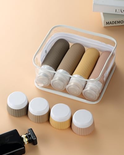 Gemice Travel Bottles for Toiletries 8 pcs Tsa Approved Travel Size Toiletries 90ml Travel Containers for Toiletries BPA free Silicone Cream Jars Leak Proof Silicone Squeezable Travel Essentials