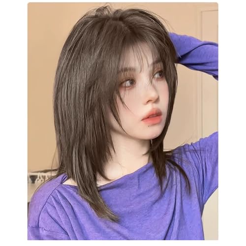 Perruque synthétique lisse avec frange pour masquer la perte de cheveux