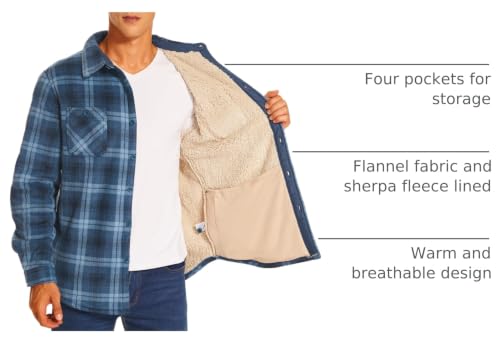 Image of HODOSPORTS Mens Flannel Shirts Jacket Fleece Sherpa Lined Heavyweight Button Down Plaid Shirts Coat Long Sleeve with Pockets