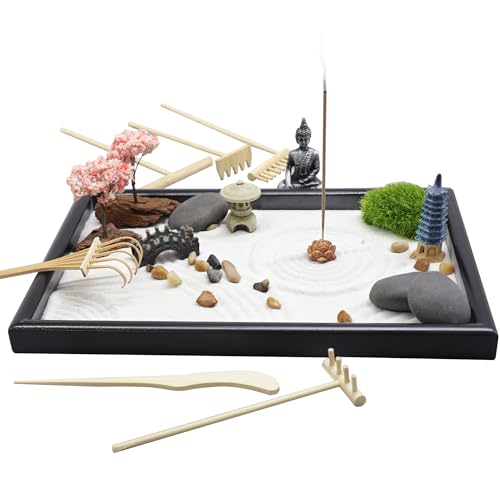 YUNGCHI Zen Garden for Desk Mini Japanese Sand Desktop Office...