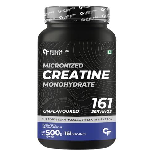 Image of Carbamide Forte Creatine Mono hydrate Powder | Micronized Monohydrate Creatine 500g | Micronized Monohydrate Supplement for Lean Muscle, Strength & Energy - Unflavoured - 161 Servings - 500g