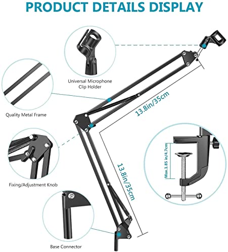 Image of ZHIZUKA BM800 Condenser Microphone Adjustable Boom Arm + Shock Mount + Pop Filter | Recording, Podcast, Streaming, Voice Overs, Singing, YouTube | Mobile, PC, MAC, PS4 | Need additional 48V Phantom Power | 3.5mm Mic - Blue