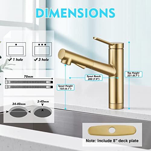 Crea Kitchen Faucets, Bar Sink Faucet, Gold Kitchen Sink Faucet Pull Out Brushed Nickel Single Handle Utility Prep Wet Commercial Modern Rv Faucet Low Arc Outdoor Laundry Faucet #TOP4