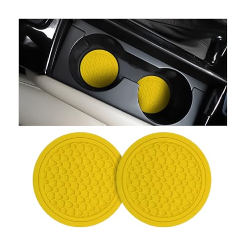 Image of Mandark 2PCS Car Cup Holder Coasters, 2.75 Inch Non-Slip Insert Water Bottle Holder Pads, Dustproof Automotive Interior Accessories Mat, Universal for Vehicles, Trucks, RVs and More(Yellow)
