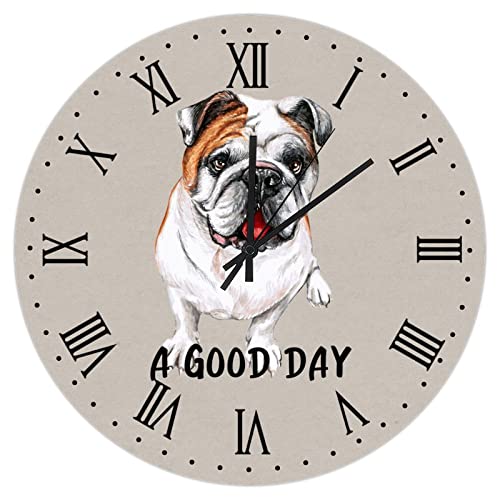 A Good Day Englische Bulldogge Kunst Uhr Hundebesitzer Geschenk Vintage Retro Uhr Silent Non-Ticking Batterie 25,4 cm Wanduhren Haustierliebhaber Runde...