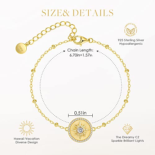 Cde Sun Bracelets For Women Girls, 925 Sterling Silver Adjustable 14K Gold Plated Charm Link Bracelet, Birthday Anniversary Jewelry Gifts For Women Wife Girlfriend Her Daughter #TOP4