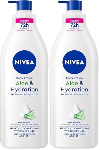 NIVEA Aloe & Soothing Body Lotion 400ml | With Aloe Vera & Deep Moisture Serum | 72-Hour Intensive Moisture | Smoothing Moisturiser for Dry Skin | Fast-Absorbing Formula (Pack of 2)