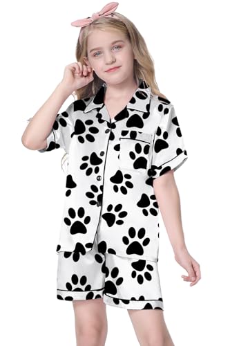 Image of Schbbbta Girls Womens Pajamas, Satin Silky Pjs Set Kids 2Pcs Button-Down Nightwear Sleepwear Gift for Mommy and me