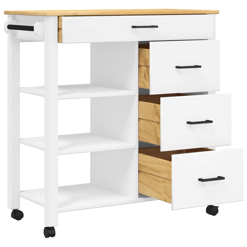 vidaXL Carrito de Cocina, Carro Organizador con Cajones Estantes, Carrito de Servicio Comida, Carro para Salón Baño Estudio, Madera Maciza de Pino