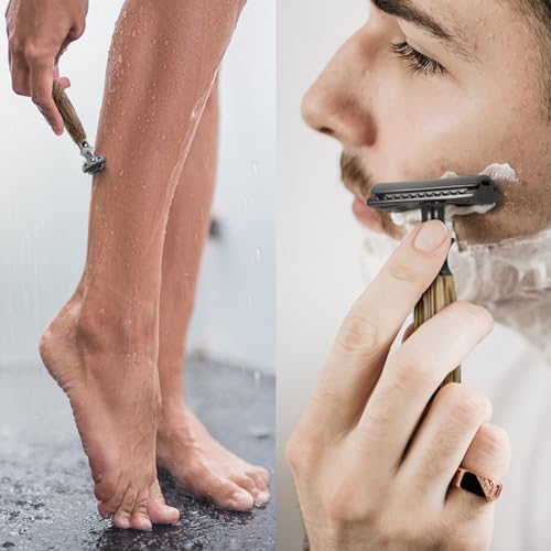 Image of Bambaw Double Edge Safety Razor for Men & Women, Double Edge Razor with 5 Blades, Eco-Friendly Safety Razors, Reusable & Plastic Free - Thick Bamboo Silver