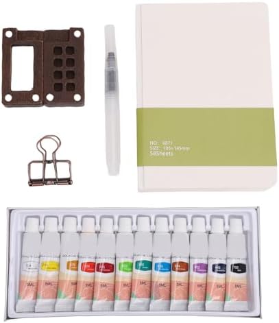 Hamwesh Mini Watercolor Paint Set, Walnut Wood Box Compact Travel Watercolor Set, Mini with 8 Grid Wood Palette Sketchbook Metal Clip Water Brush for Outdoor Sketching (Big Sketchbook) — view 5