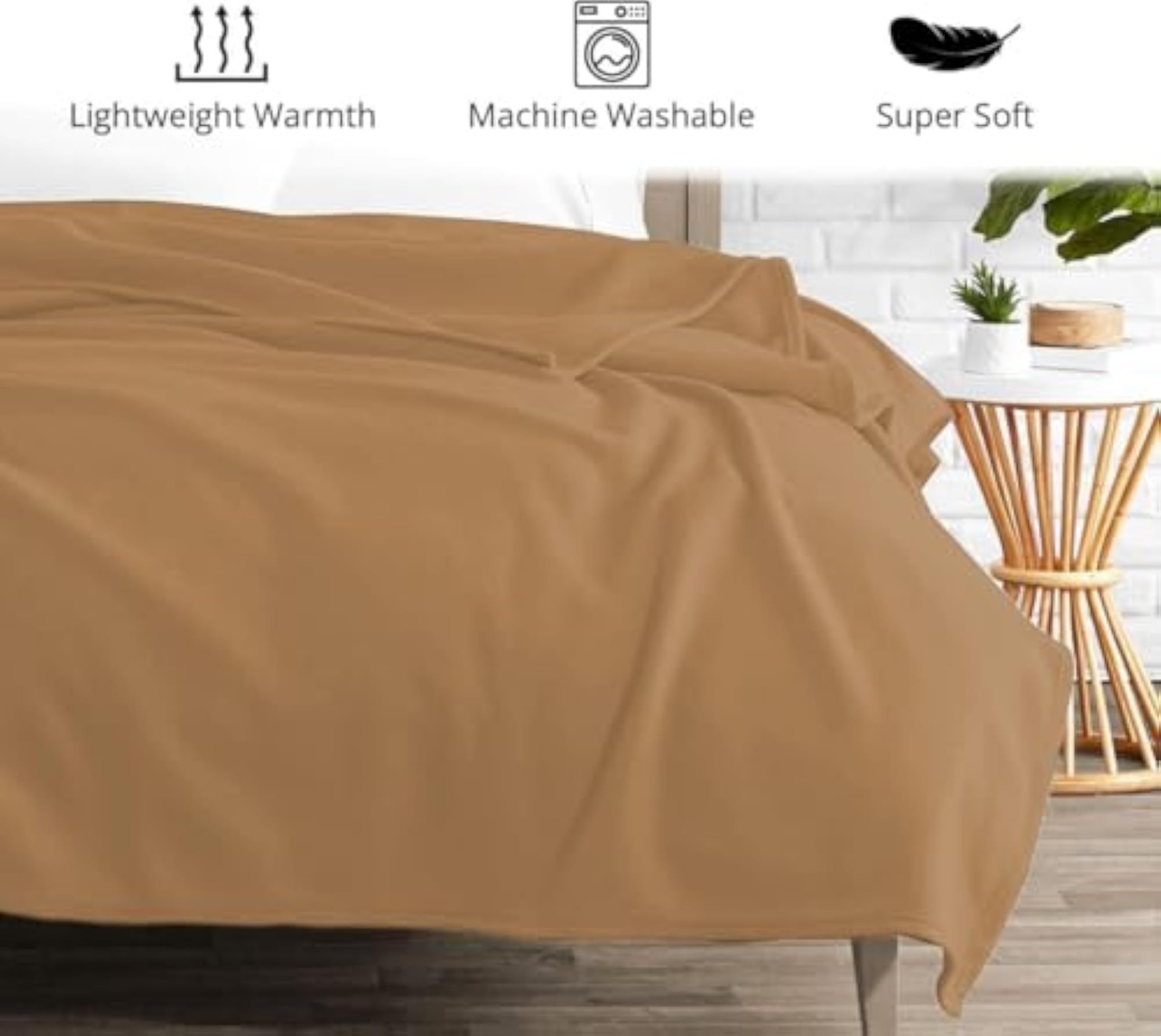 All Season Solid Lightweight Polar Fleece Single Bed Blanket, Camel