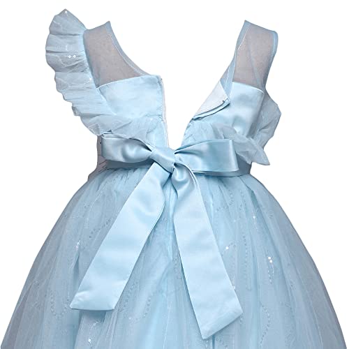 Image of Hopscotch Girls Polyester Embroidered Gown in Blue Color