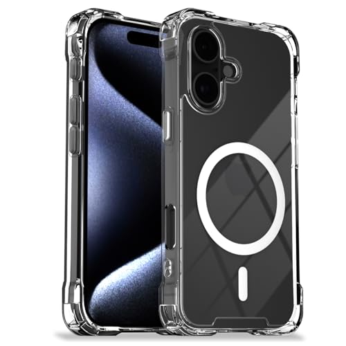 Image of Amazon Basics Back Cover for iPhone 16 Mag-Safe Shockproof PC + TPU Protective Case Magnetic Support Bumper Case (Transparent Mag-Safe)