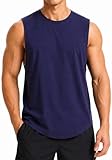 Débardeur d'entraînement pour Hommes, Gilet de Musculation, de Sport, sans Manches, en Coton, pour Muscles, Chemises coupées Bleu Marine M