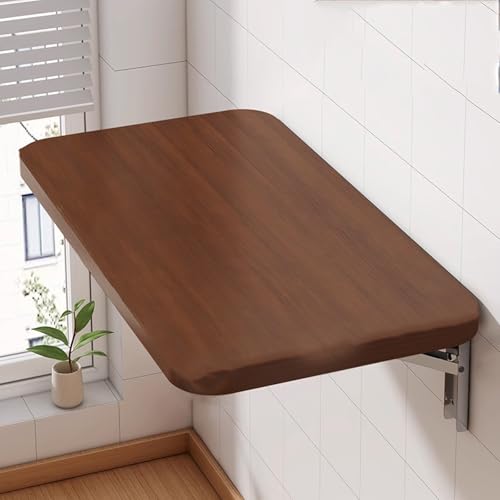 Bureau mural pliable ordinateur table flottante bois massif 60x30 - 2