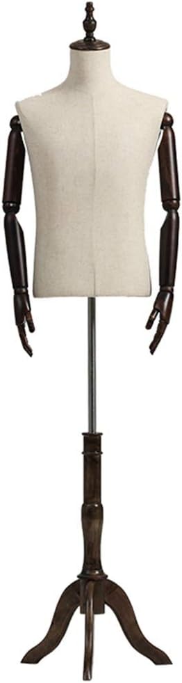 Male Mannequin Torso Body Dress Form with Wood Tripod Stand, Great for Clothing Tshirt Display ，Have an Arm-L
