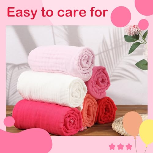 Image of Peryiter 6 Pcs Muslin Hooded Baby Towels, 32 inchx 32 inch Cotton Newborn Bath Towel Muslin Infant Baby Blankets Absorbent Unisex Newborn Registry Gift Essentials for Girls Boys (Pink)