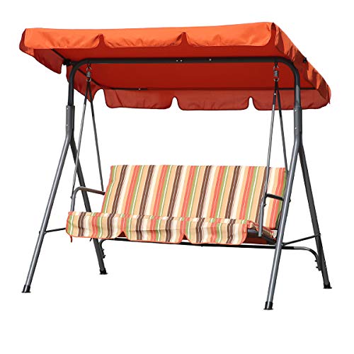 Angel Living Balançoire de Jardin en Métal avec Parasol Balançoire 3 Places avec Coussin Ajustable et Plafond pour Terrasse, Balcon Extérieur, Acier, Max....