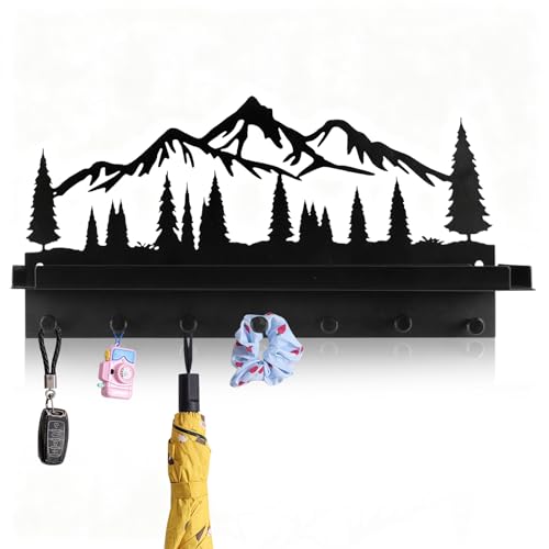wocpvm Portachiavi da Parete,Portachiavi da Muro con Mensola e 7 Ganci per Chiavi,Appendiabiti Decorativo per Ingresso,Cucina,Ufficio,Soggiorno (Nero)