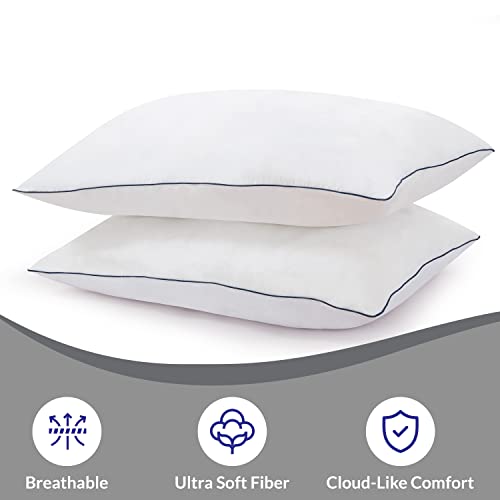 Image of ROYALE LINENS Pillows Queen Size Set of 2 -Bed Pillow for Sleeping -Cooling Pillow for Back, Stomach or Side Sleepers -Down Alternative Queen Piping Pillows -Hotel Quality (20x30 Inches, Pack of 2)