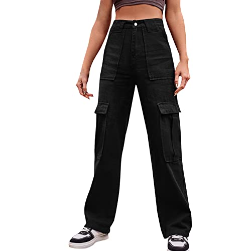 Jean cargo femme à jambes droites avec poches pratiques et confort