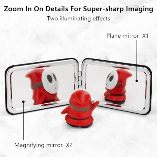 OSDUE Makeup Mirror, 2X Magnifying PU Leather Compact Double Sided Portable Folding Pocket Travel Handheld Mirror - Image 4